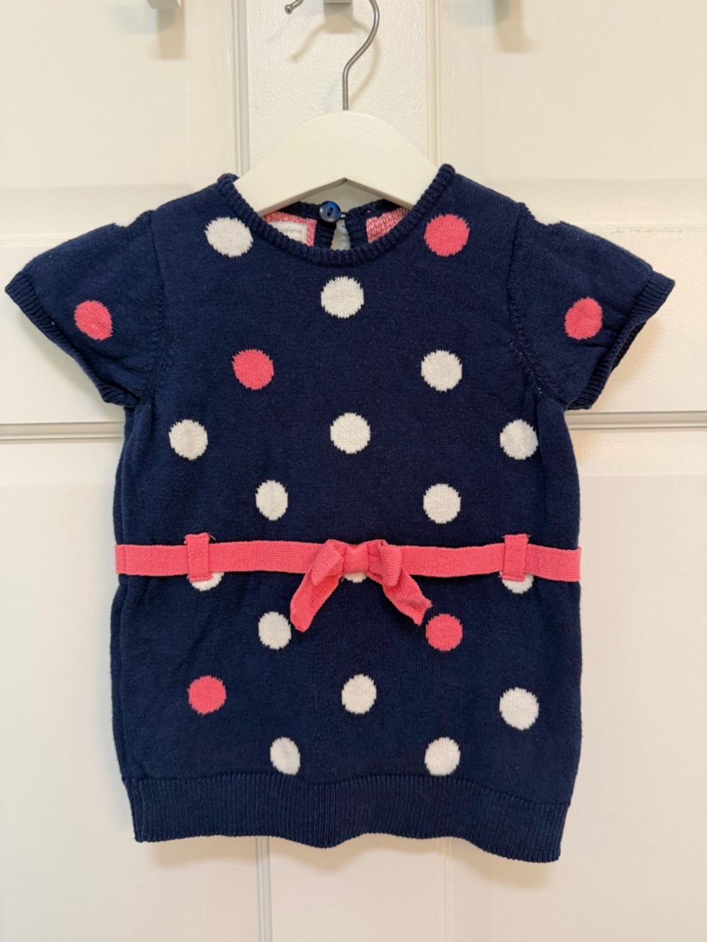 First Impressions‎ Navy Polka Dot Dress with Pink Accents 100% Cotton